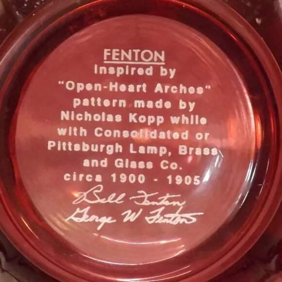 Fenton Glass Basket Cranberry Opalescent Open Heart Arches Bill and George - Picture 12 of 13